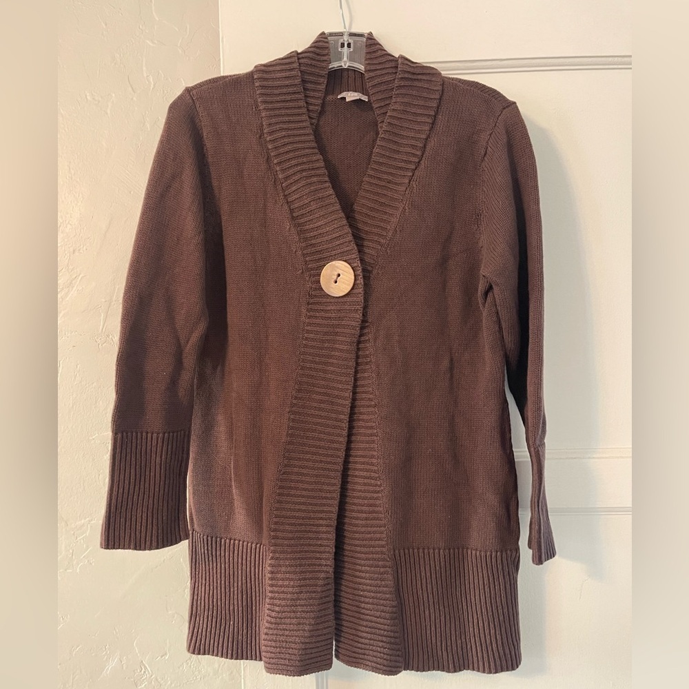 J.jill one button cashmere cotton chocolate brown cardigan medium
